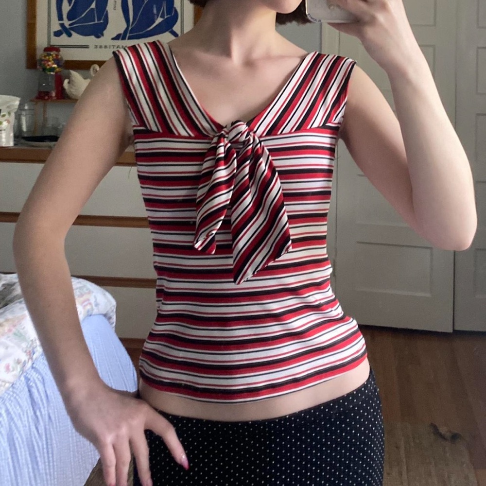 Rampage Red and White Tie Front Tank Top